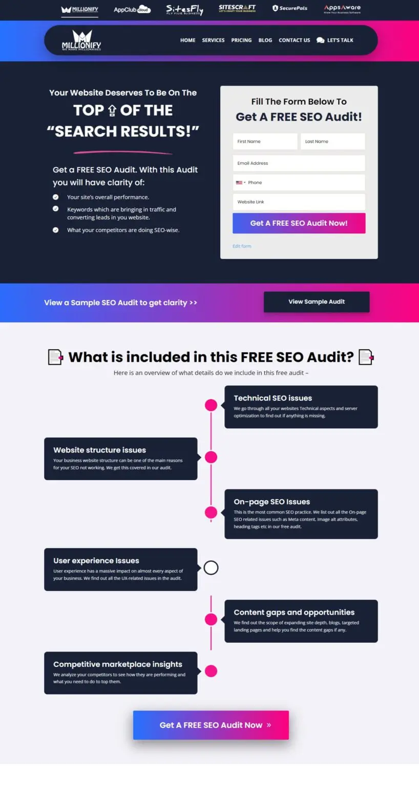 SEO Optin funnel sample